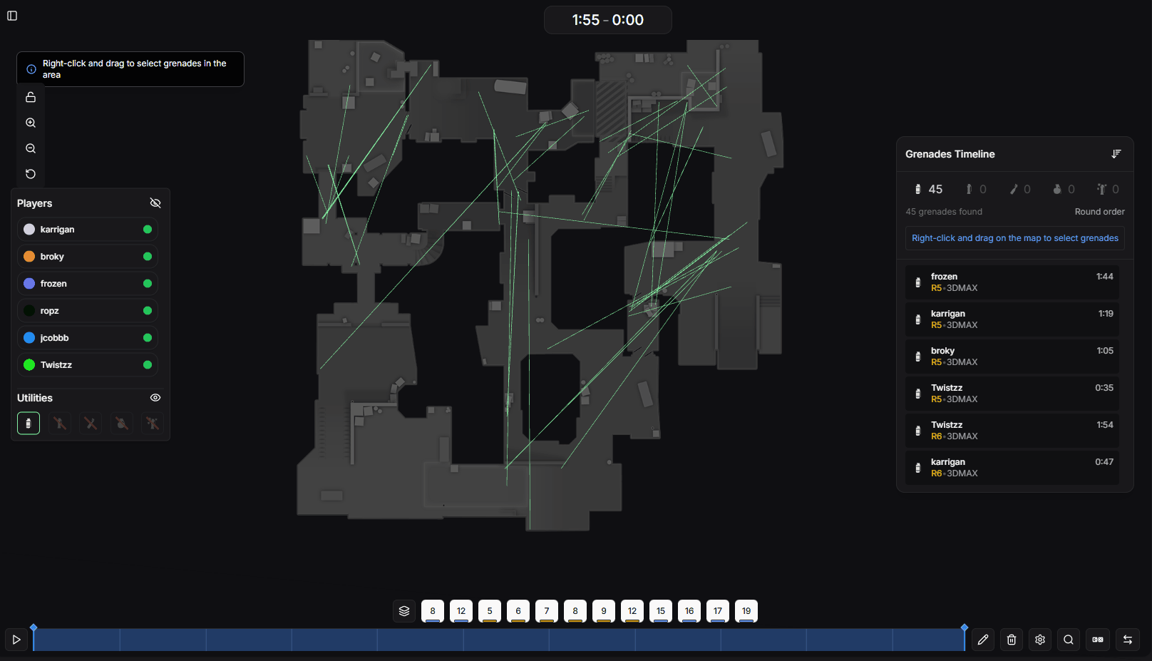 Selecting grenades on the map