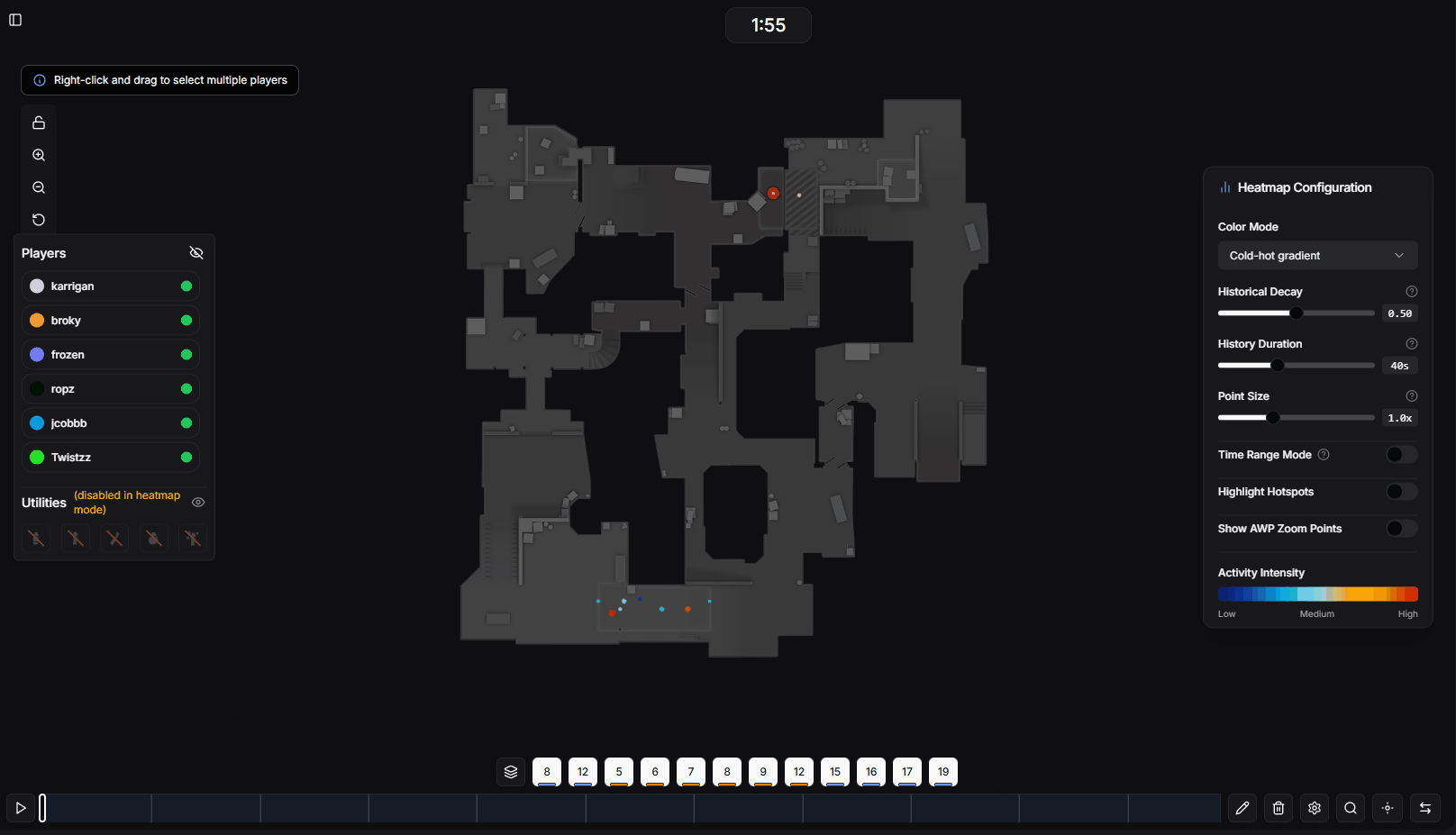 Heatmap of player positions